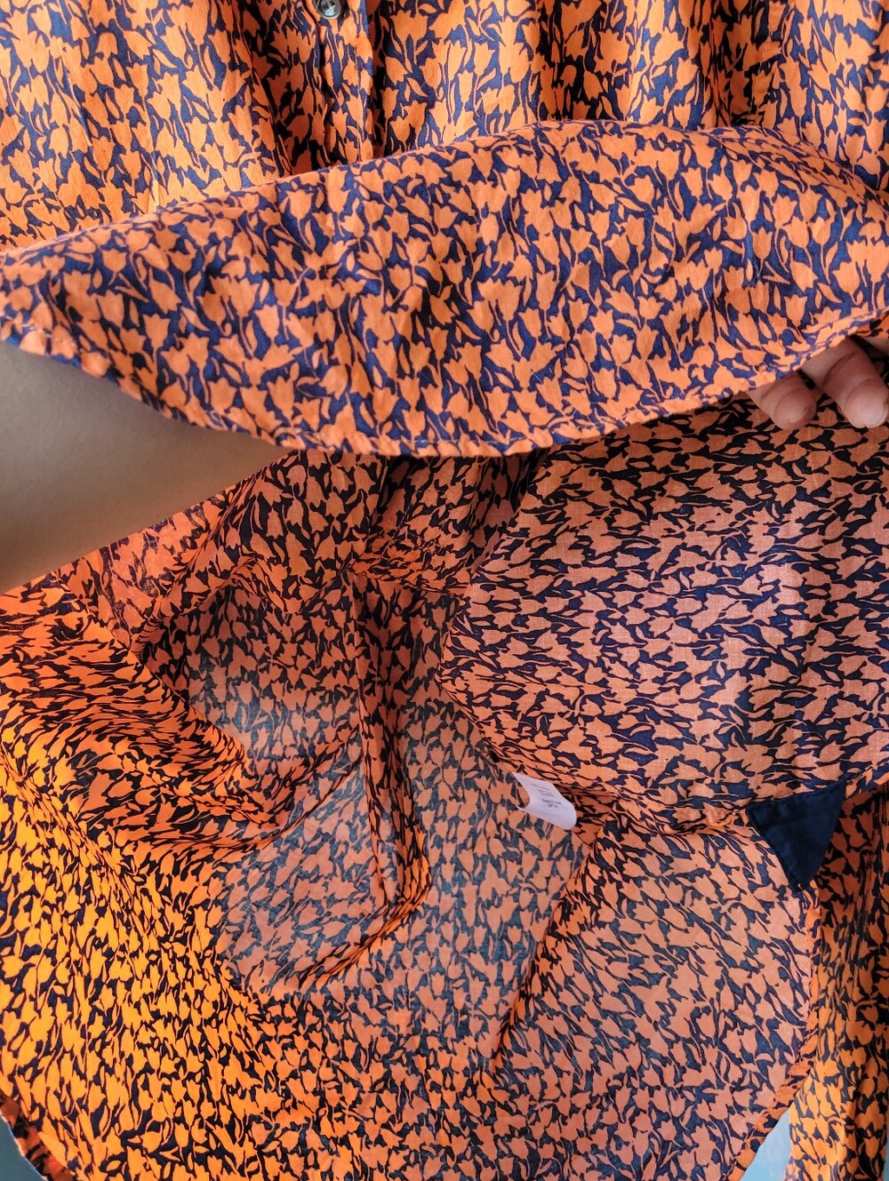 J Crew Factory Blue & Orange Floral Print Blouse Size Med Long Sleeve Collard - Picture 8 of 9